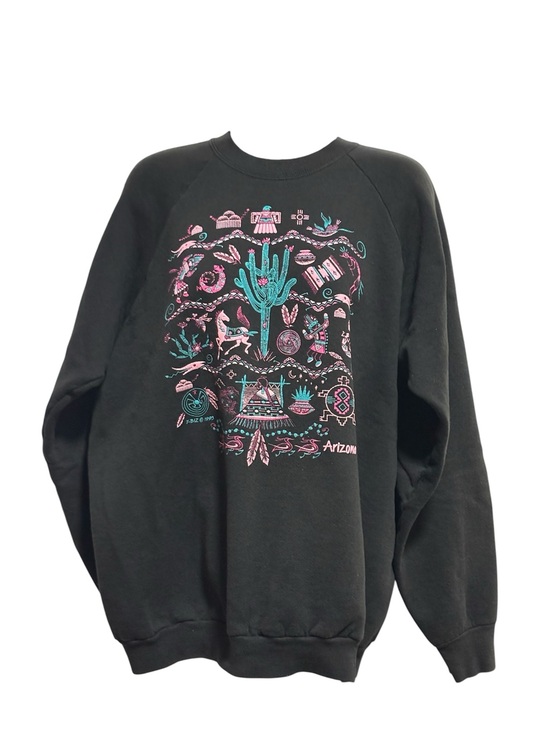 Fruit of the Loom Other - Vintage Arizona Graphic Sweatshirt in Black with Teal & Pink Desert Design